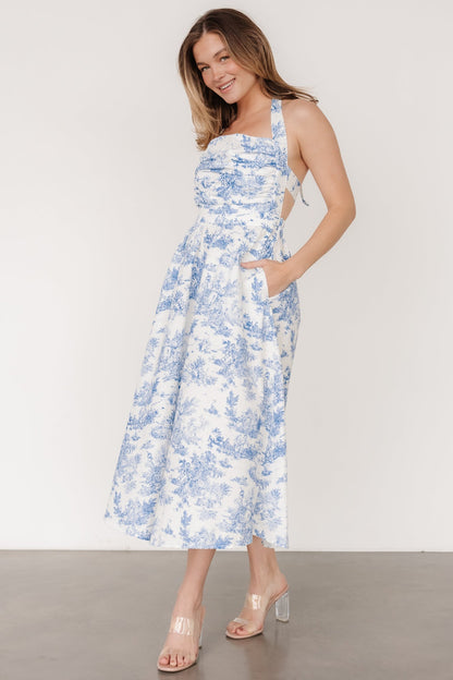 Carolyn Halter Midi Dress | White + Blue