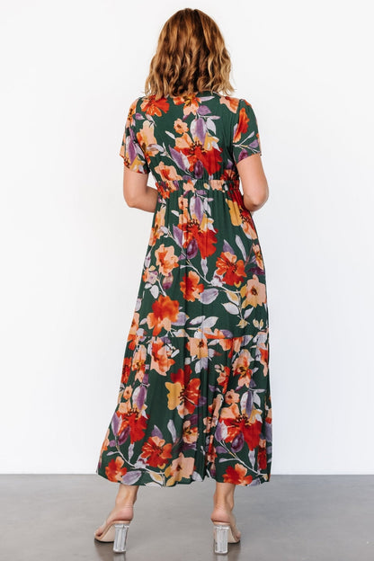 Cassie Short Sleeve Dress | Dark Green Floral