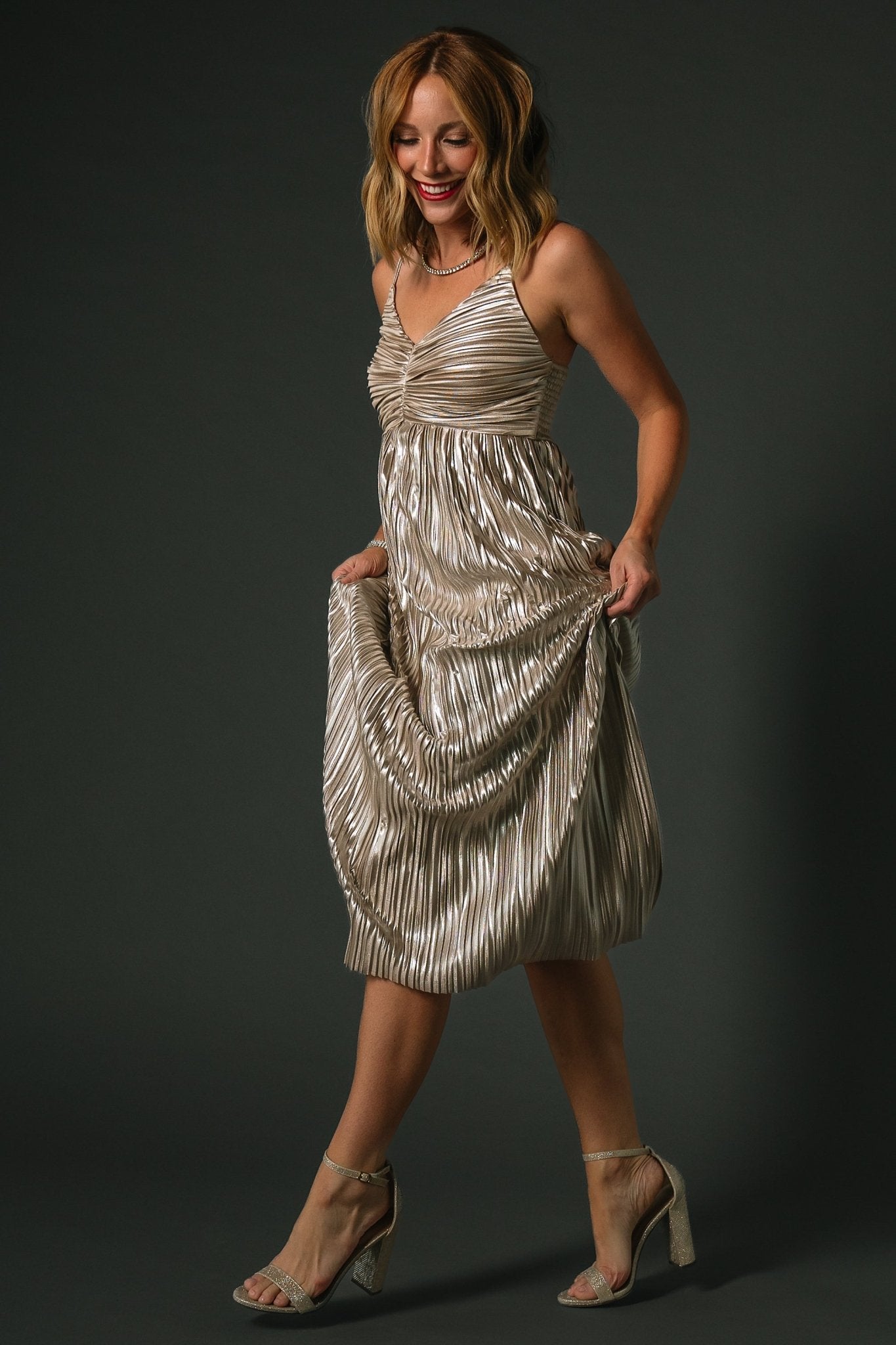 Cecilia Pleated Dress | Champagne