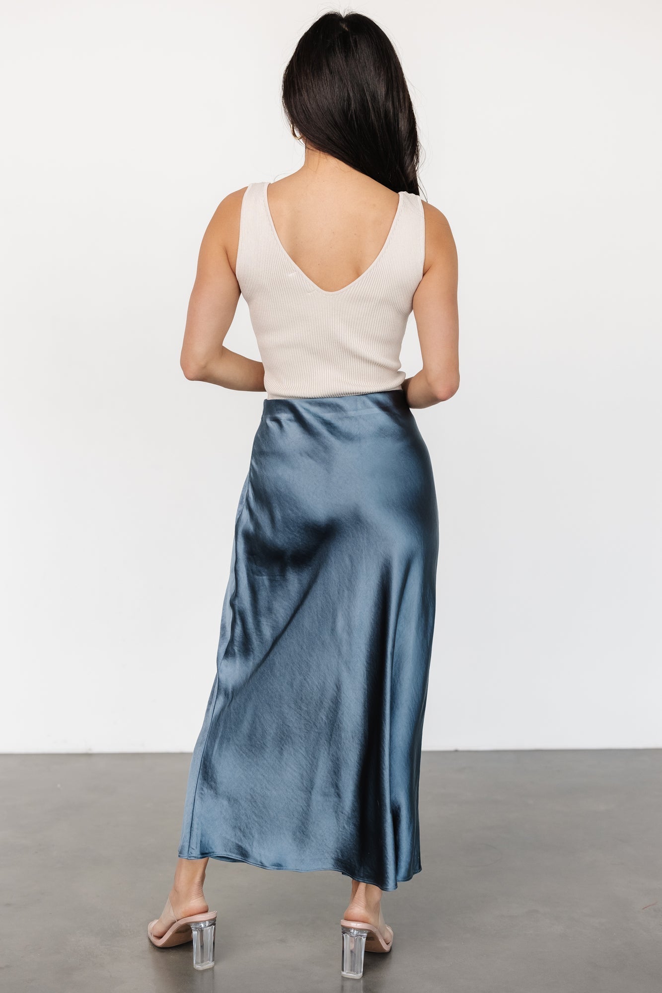 Celeste Satin Midi Skirt | Steel Blue