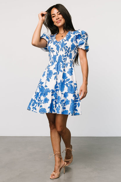 Charee Short Dress | White + Blue