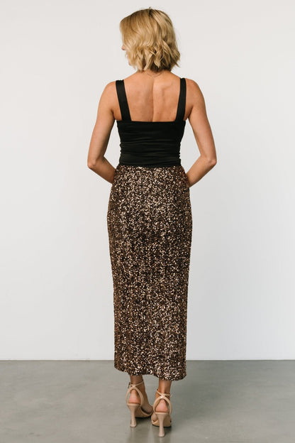 Charmed Sequin Midi Skirt | Bronze