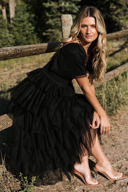 Cherise Tulle Tiered Dress | Black
