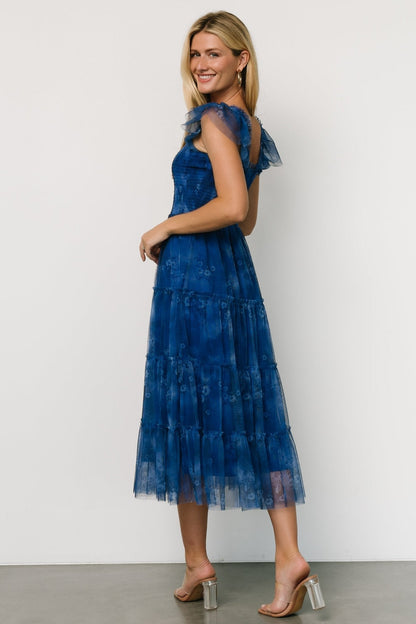 Clementine Tulle Midi Dress | Cobalt