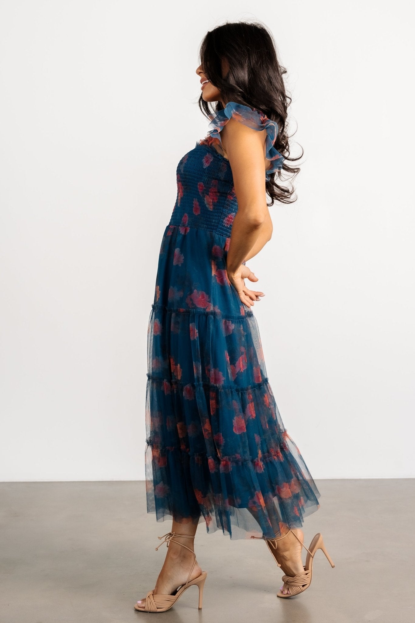 Clementine Tulle Midi Dress | Persian Blue + Rust