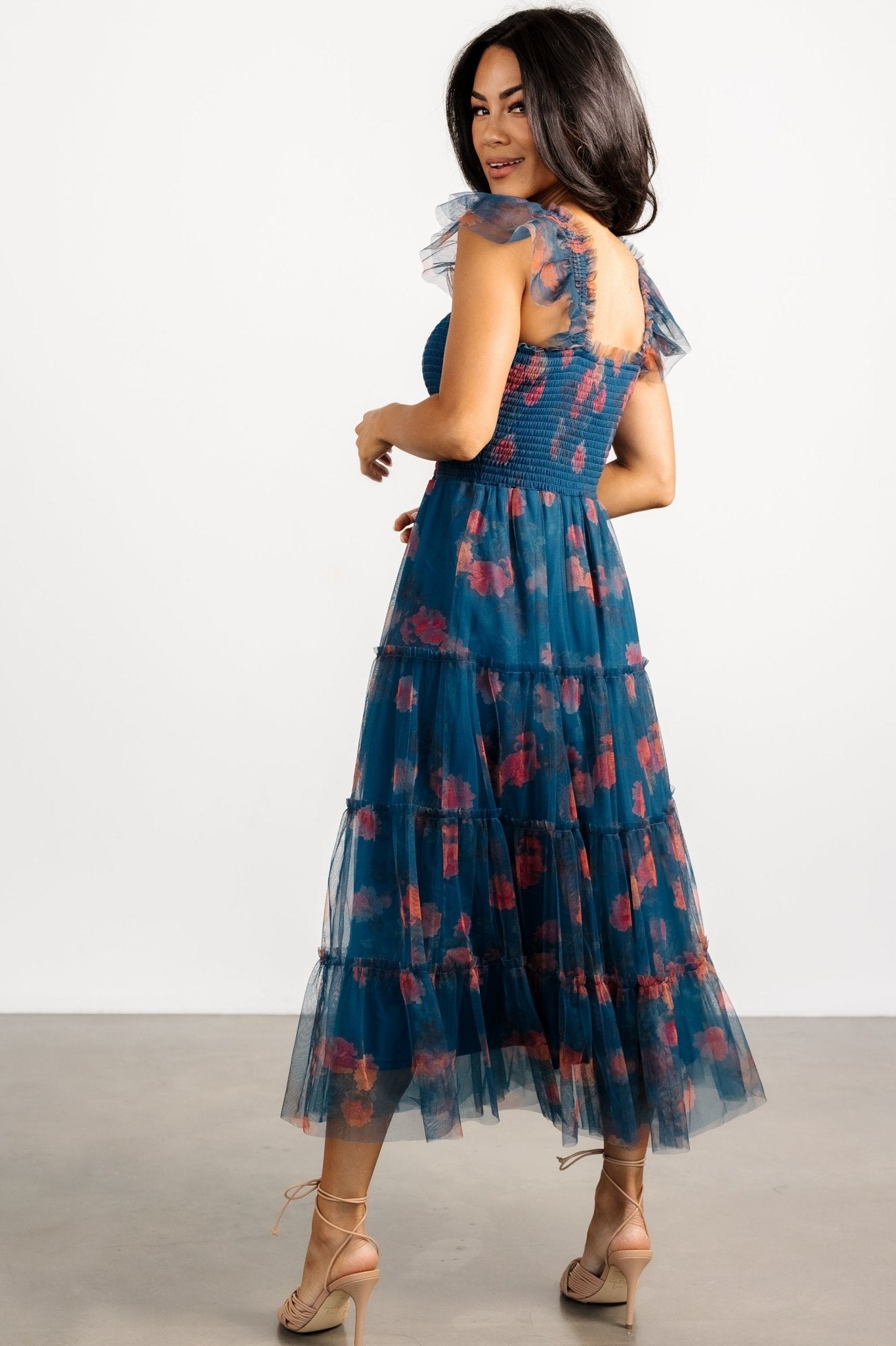 Clementine Tulle Midi Dress | Persian Blue + Rust