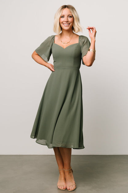 Colette Sweetheart Midi Dress | Dark Sage