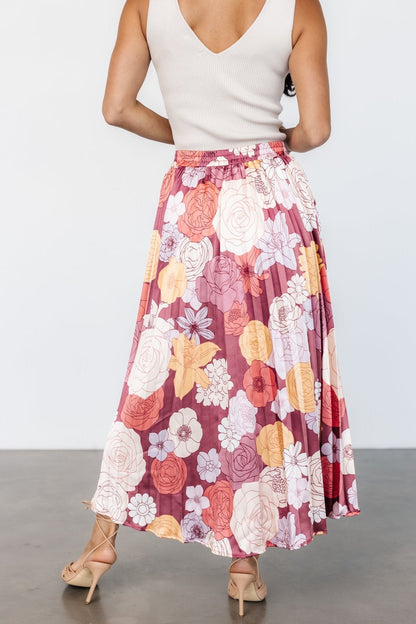 Cori Pleated Skirt | Deep Mauve Floral