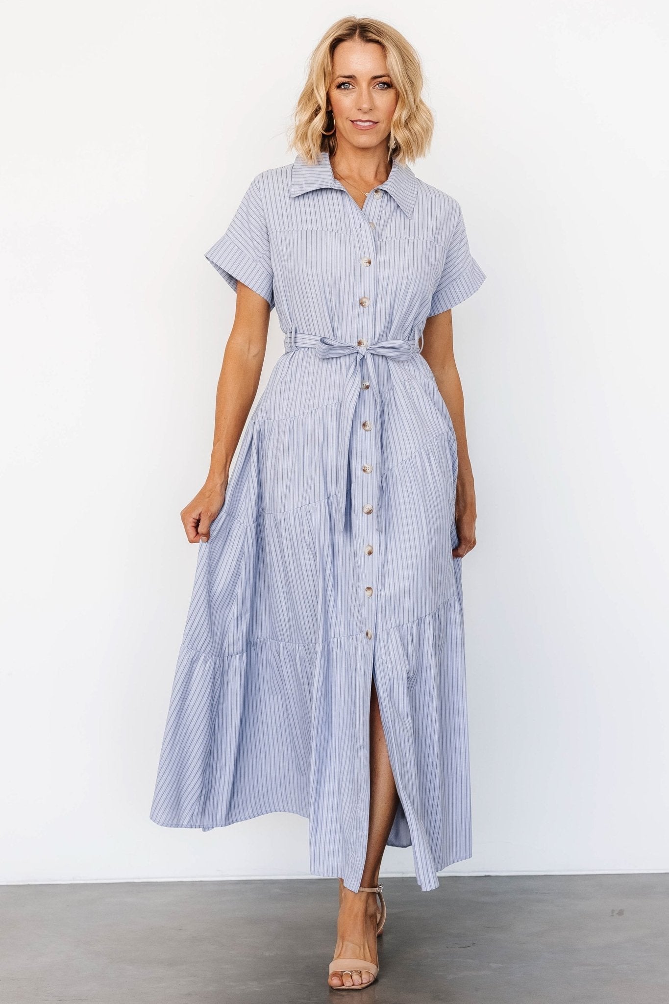 Covey Button Up Maxi Dress | Blue Stripe