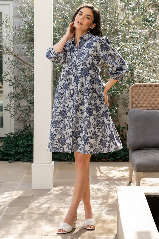 Dakota Babydoll Dress | Navy Print