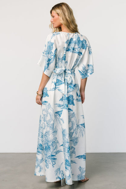Dara Maxi Dress | Ivory + Blue Print