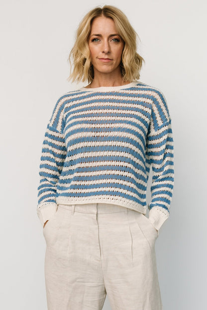 Dawn Open Knit Top | Blue + Ivory