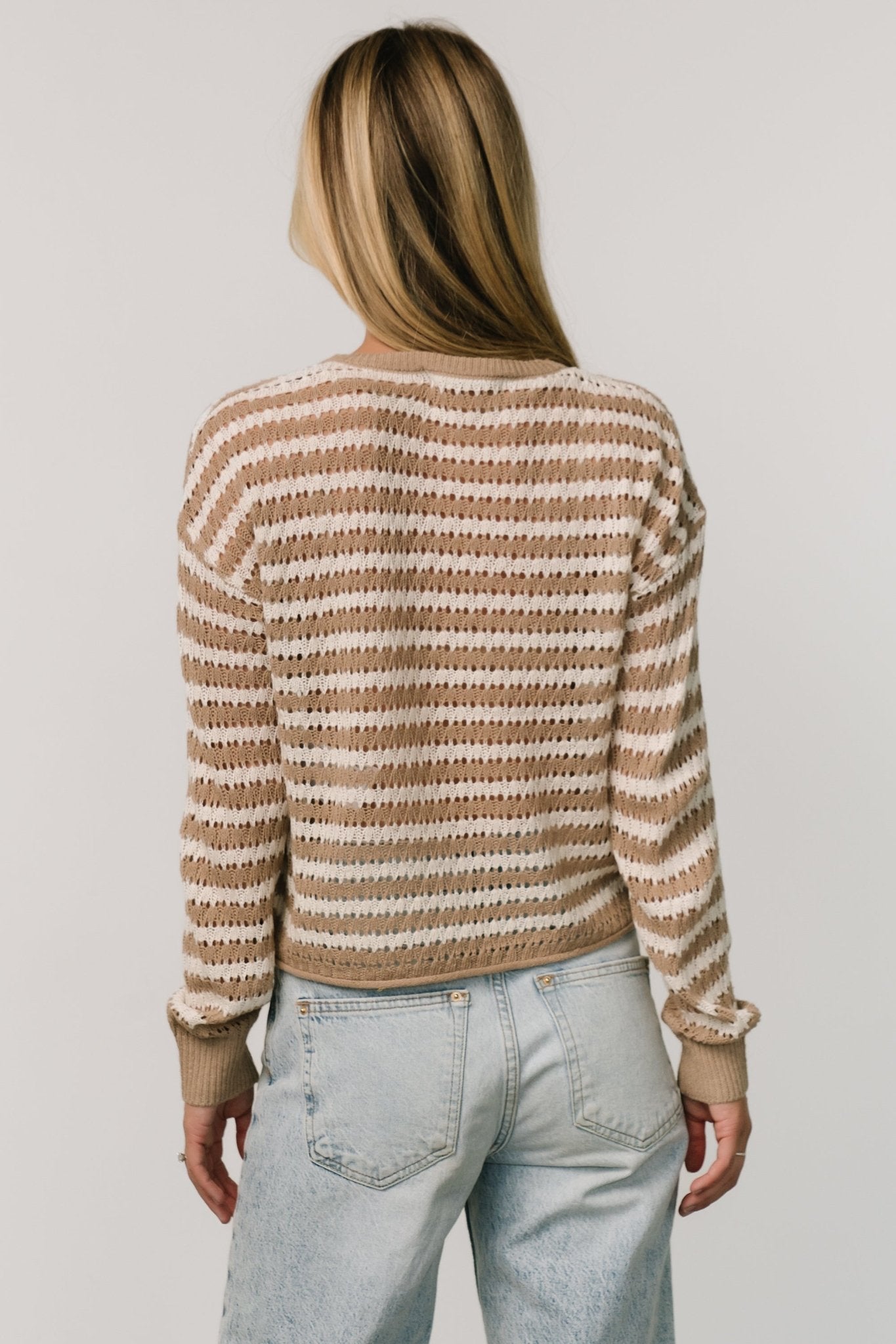 Dawn Open Knit Top | Taupe + Ivory
