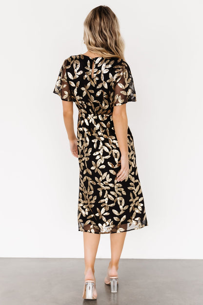 Deanna Sequin Midi Dress | Black + Gold