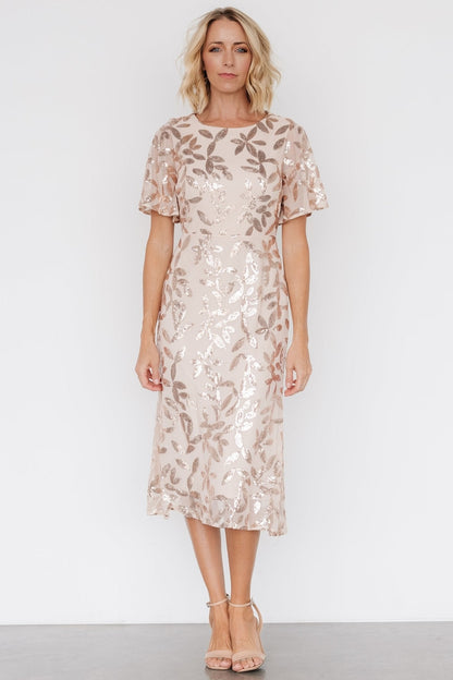 Deanna Sequin Midi Dress | Rose Gold