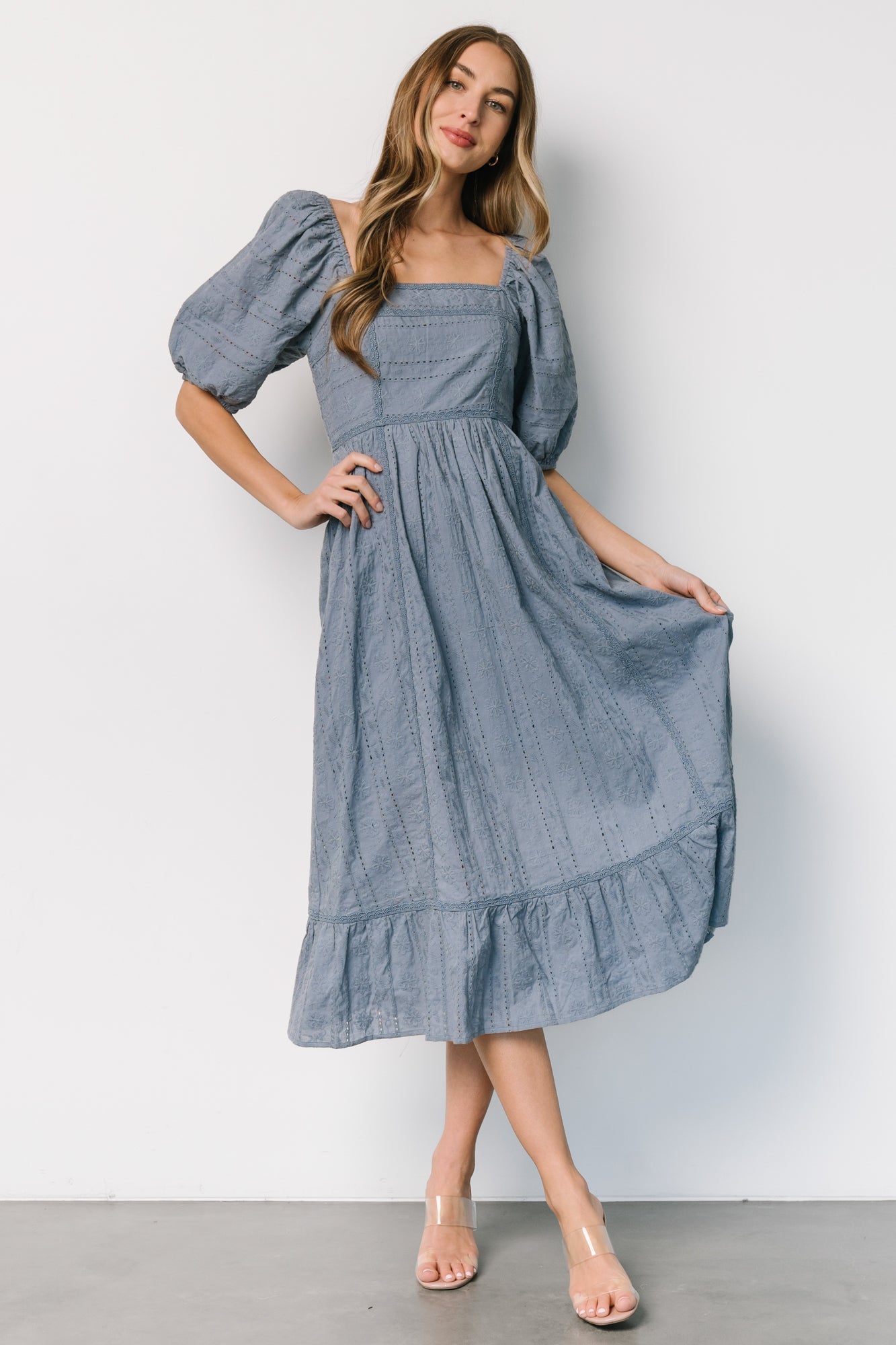 Delaney Eyelet Dress | Dusty Blue