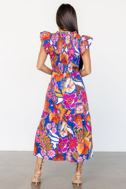 Dominique Midi Dress | Cobalt + Fuchsia Multi
