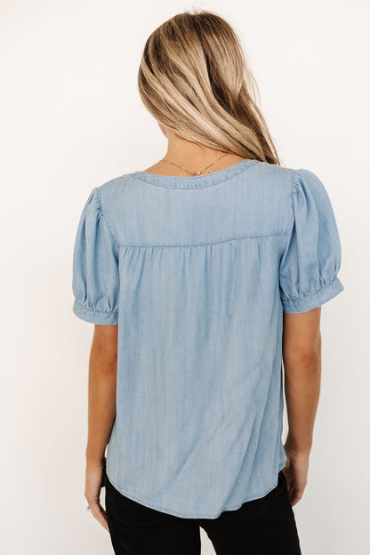 Dori Button Top | Washed Blue