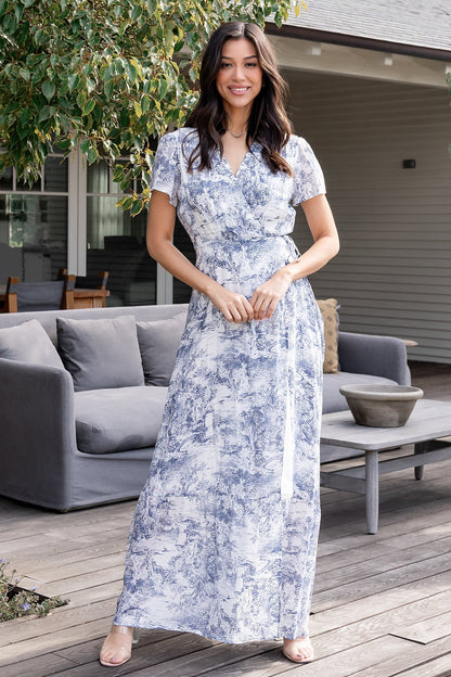 Dulce Wrap Maxi Dress | White + Blue Print