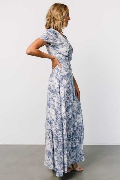 Dulce Wrap Maxi Dress | White + Blue Print