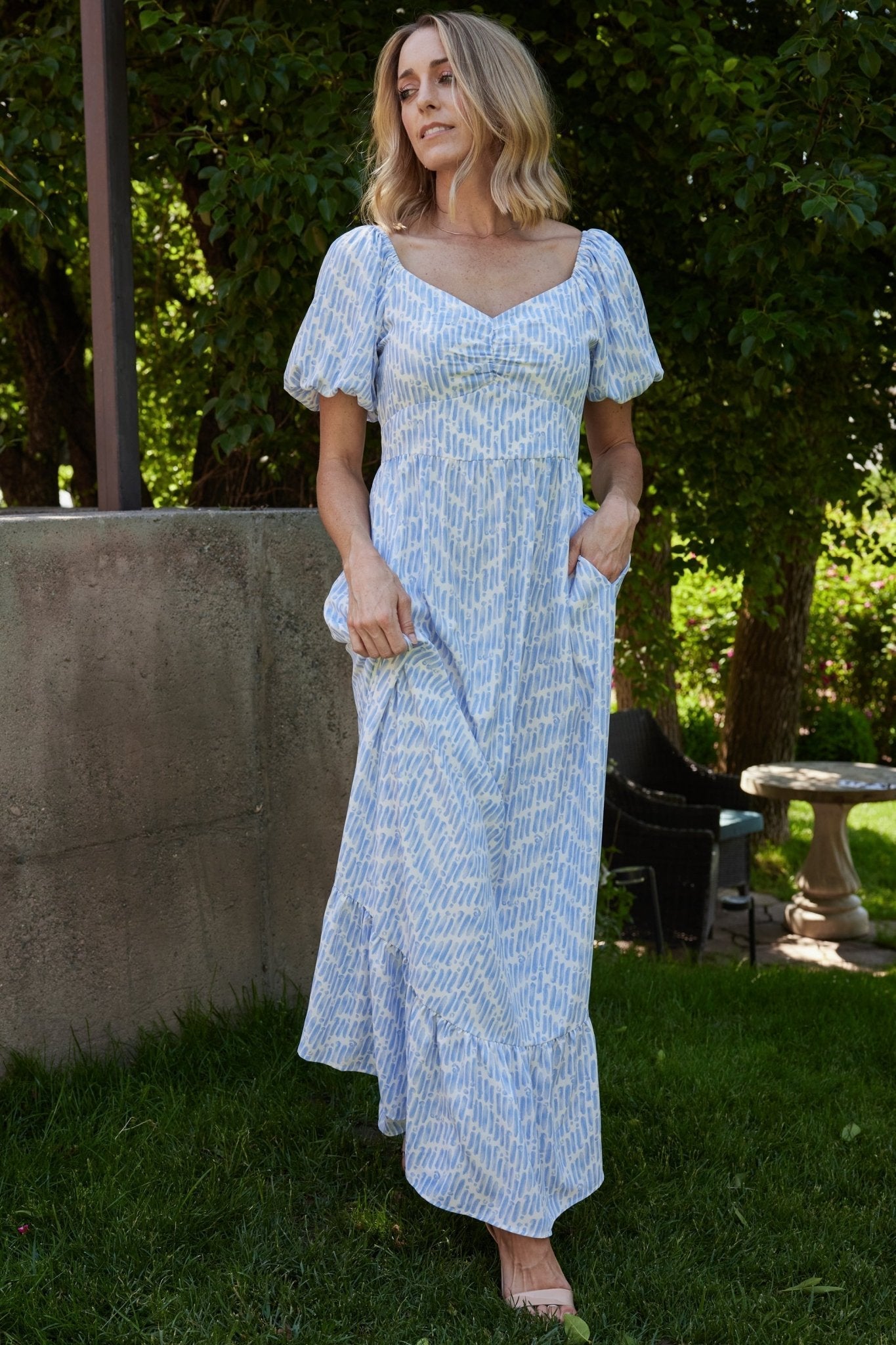 Durban Maxi Dress | Dusty Blue Print