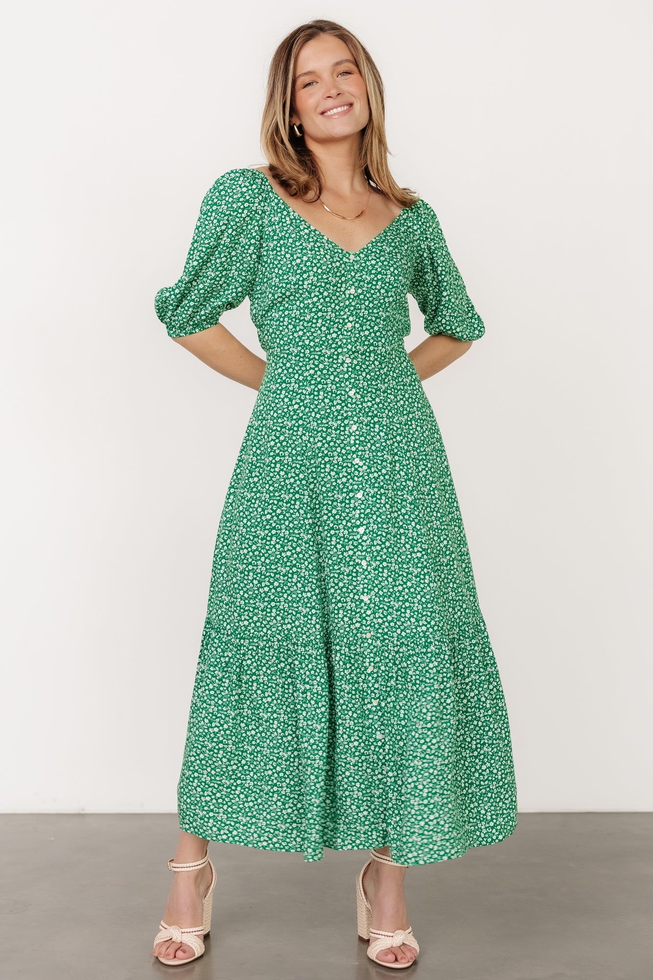 Elisabeth Button Dress | Green Floral