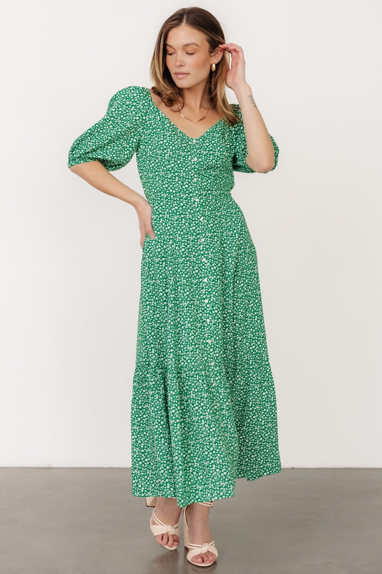 Elisabeth Button Dress | Green Floral