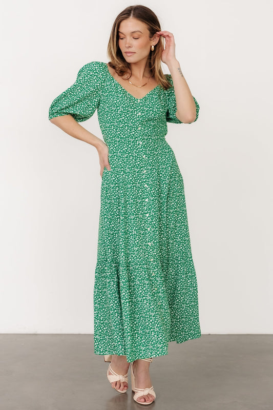 Elisabeth Button Dress | Green Floral