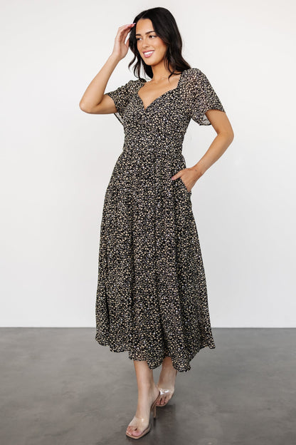 Emiliana Dress | Black + Gold Floral