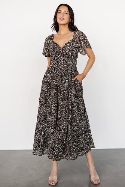 Emiliana Dress | Black + Gold Floral