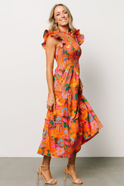Emily Smocked Tier Dress | Orange Floral