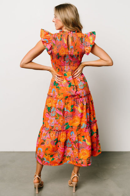Emily Smocked Tier Dress | Orange Floral