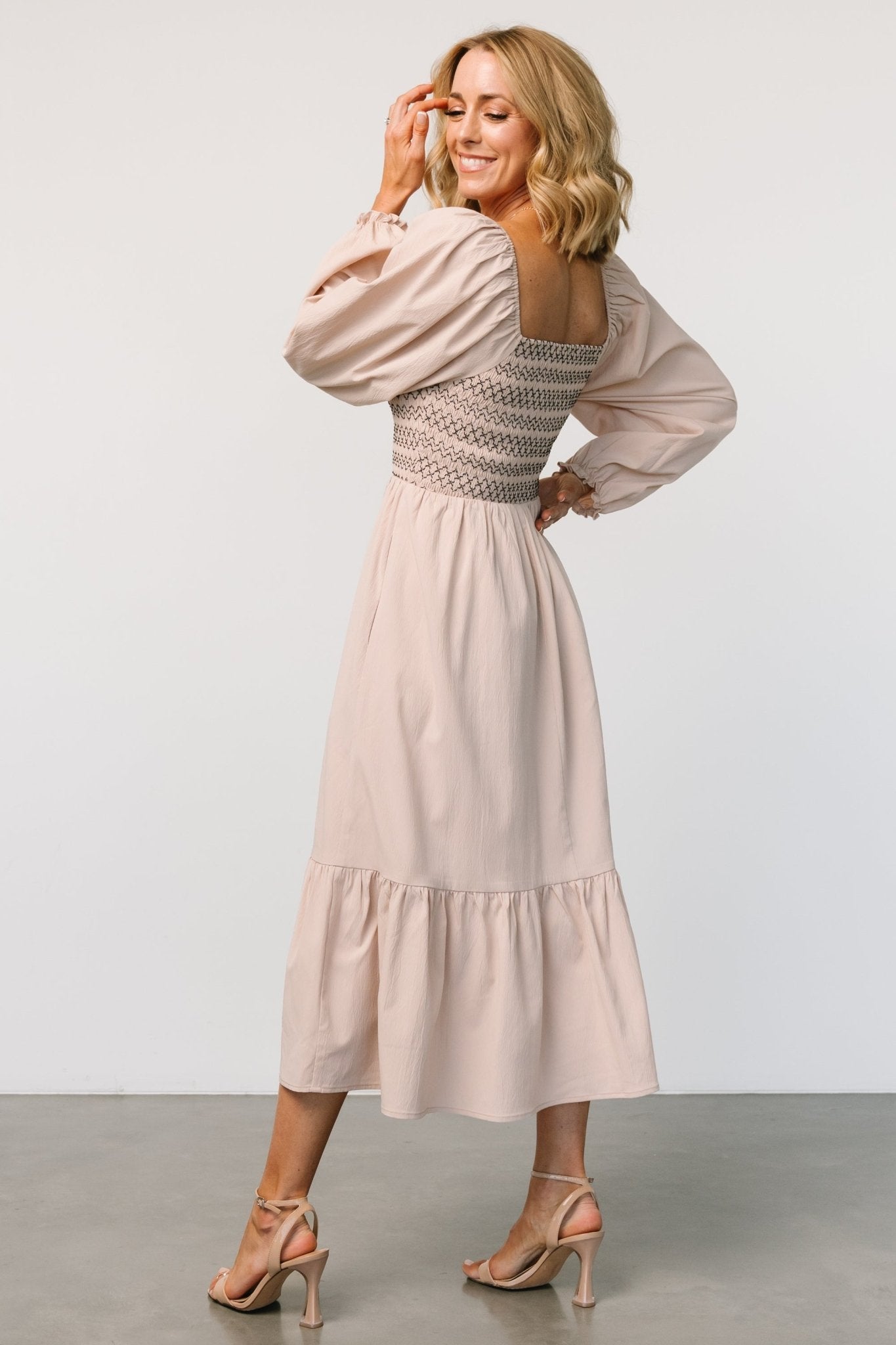 Emmeline Smocked Midi Dress | Natural