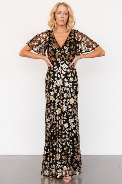 Esme Sequin Dress | Black + Gold