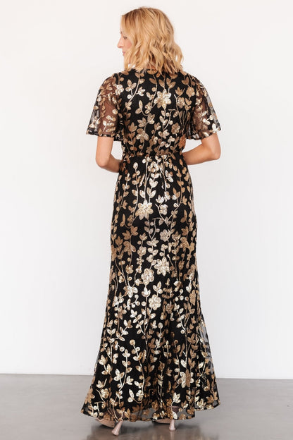 Esme Sequin Dress | Black + Gold