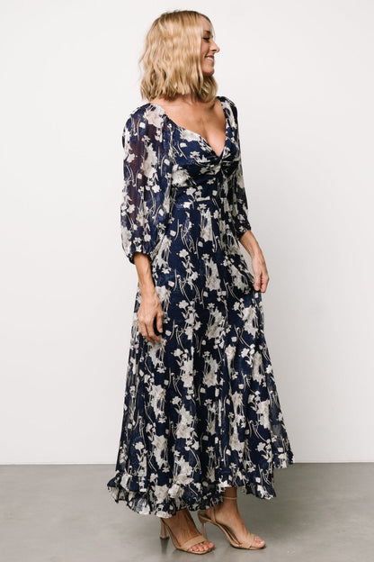 Estefania Maxi Dress | Navy + Off White Floral