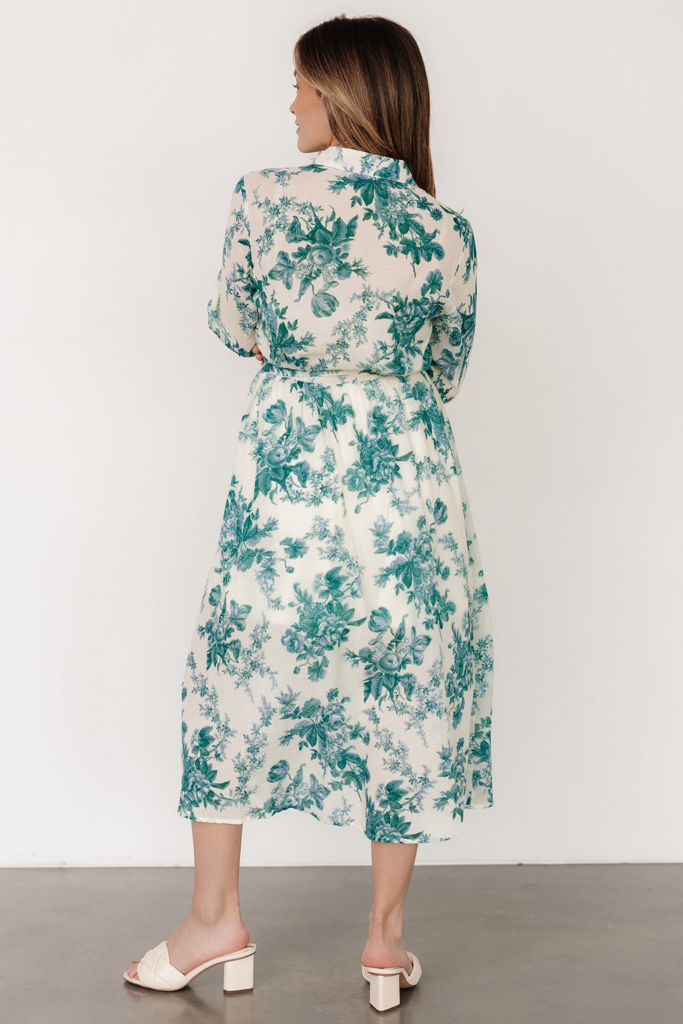 Eunice Button Midi Dress | Cream + Green Floral