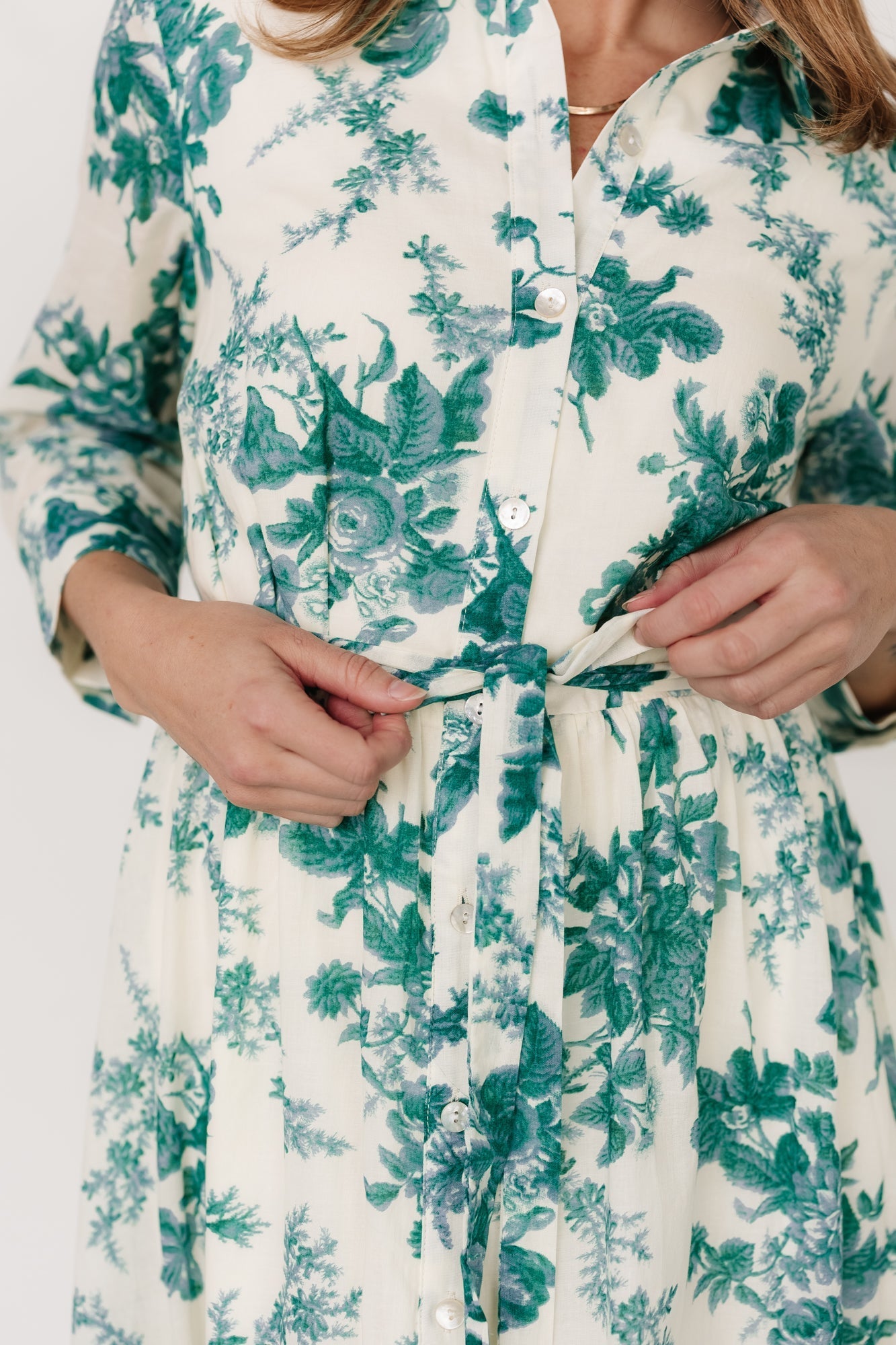 Eunice Button Midi Dress | Cream + Green Floral