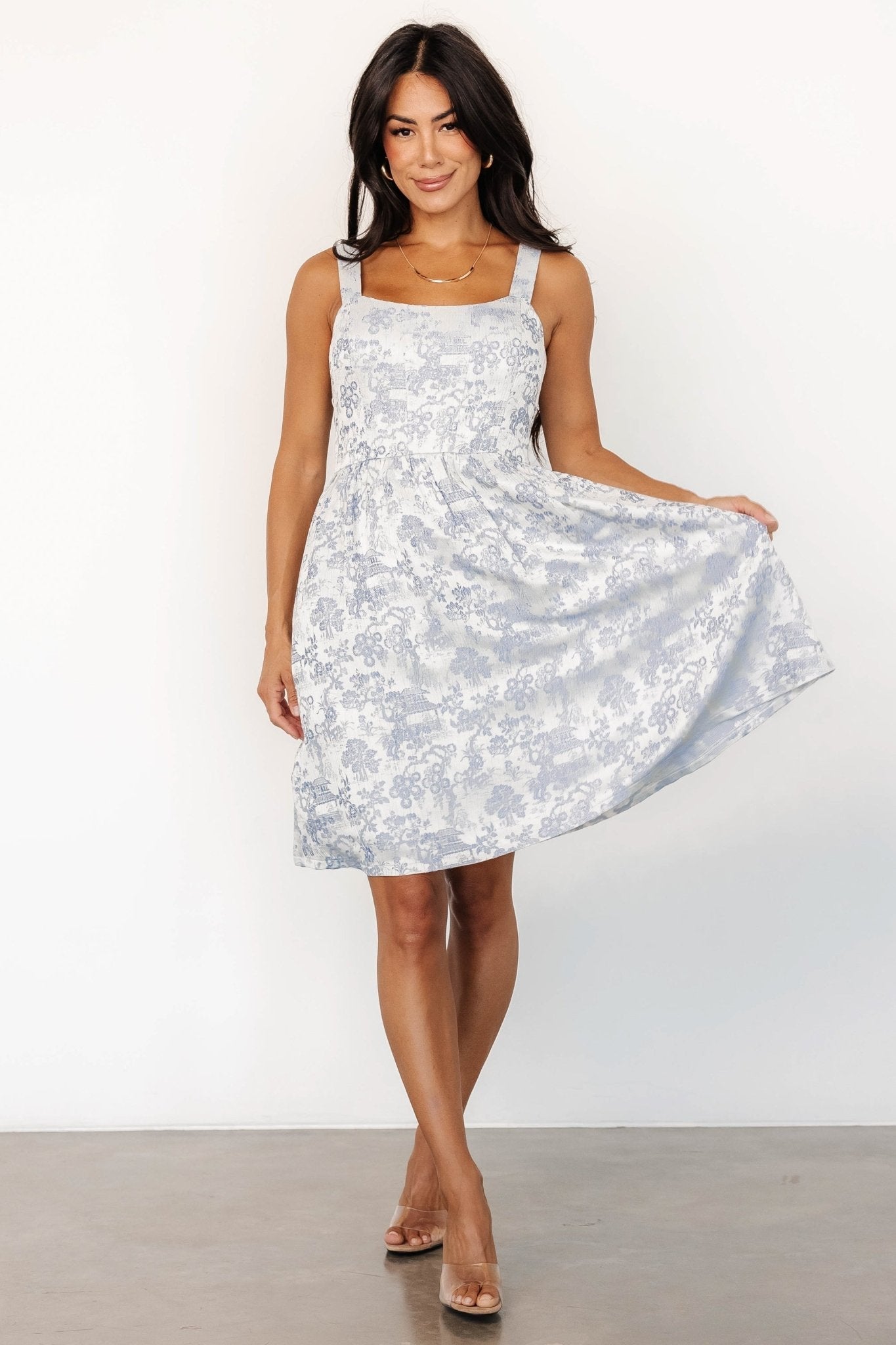 Eveline Short Dress | Light Blue + Pearl