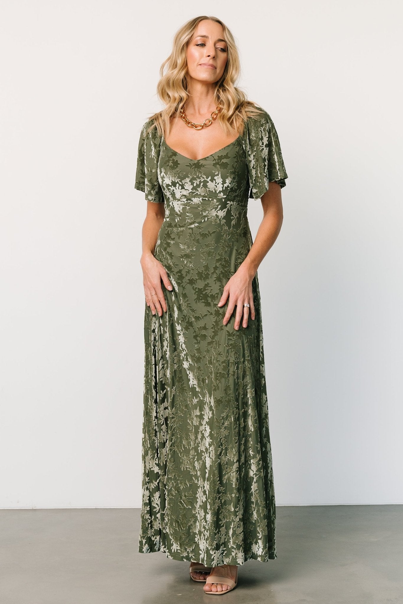 Everley Velvet Maxi Dress | Dark Sage