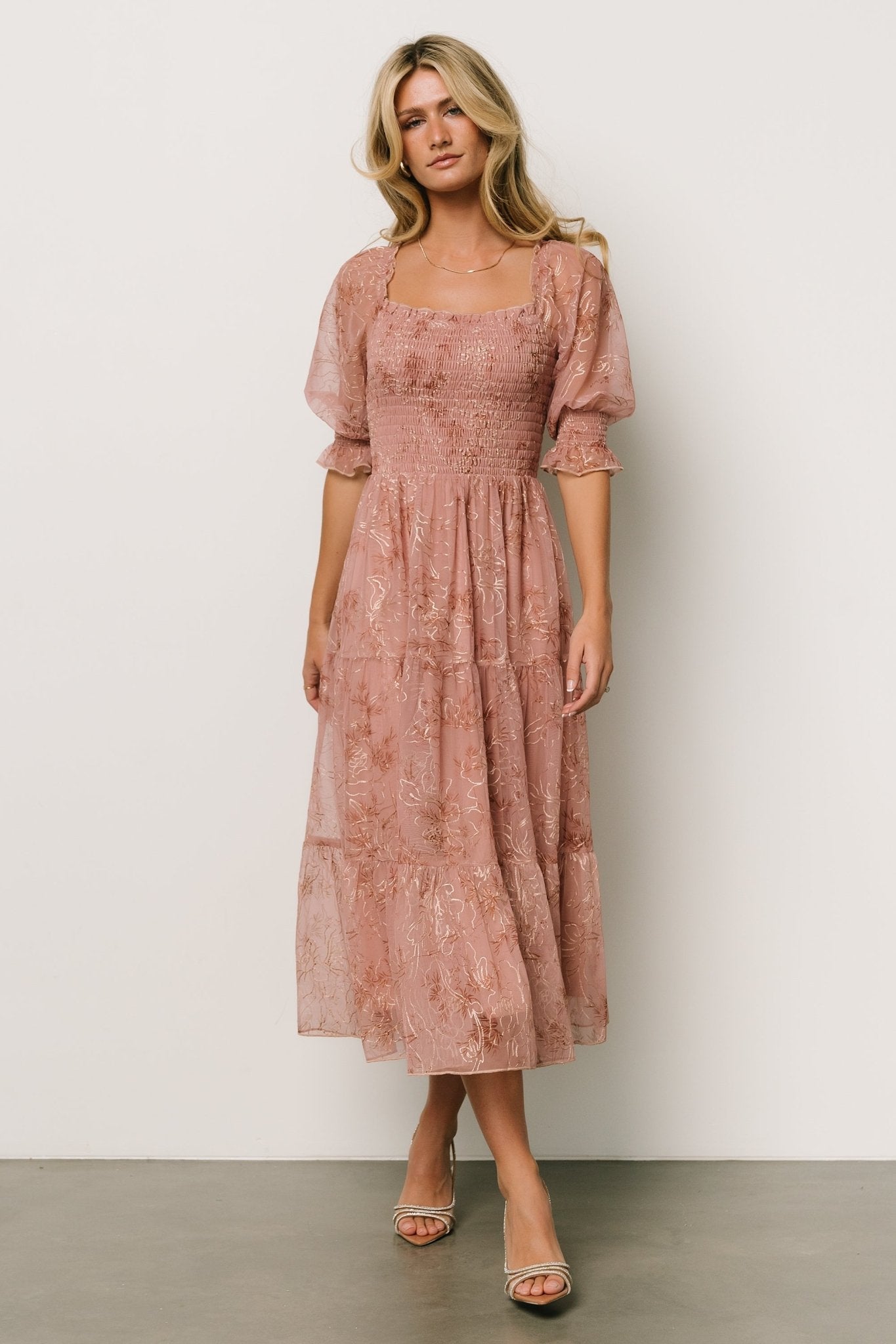 Fabian Jacquard Midi Dress | Mauve + Gold