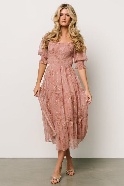 Fabian Jacquard Midi Dress | Mauve + Gold
