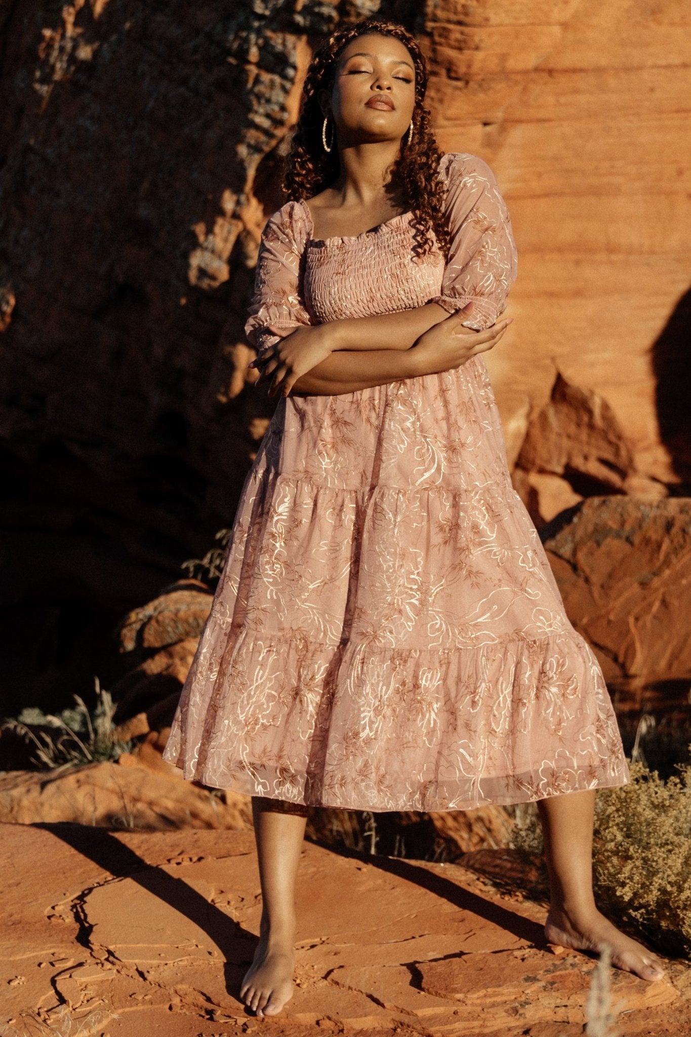 Fabian Jacquard Midi Dress | Mauve + Gold