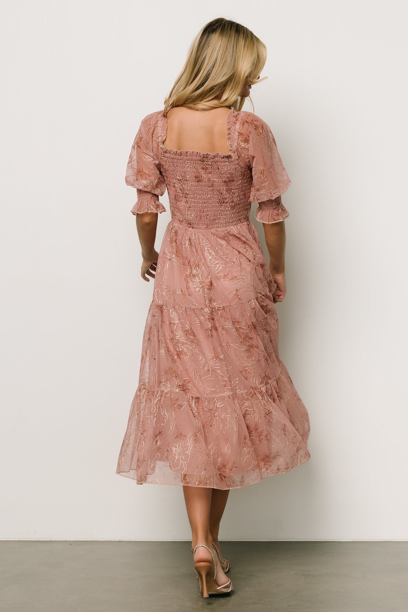 Fabian Jacquard Midi Dress | Mauve + Gold