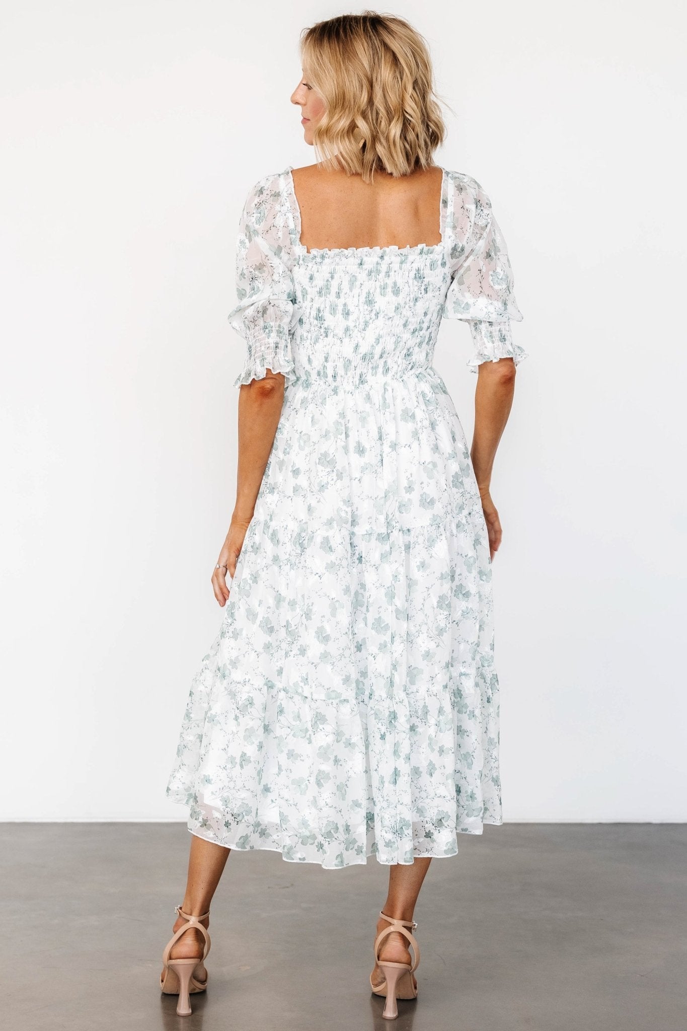 Fabian Jacquard Midi Dress | Off White + Sage Floral