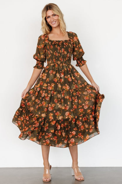 Fabian Jacquard Midi Dress | Olive Floral