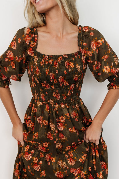 Fabian Jacquard Midi Dress | Olive Floral