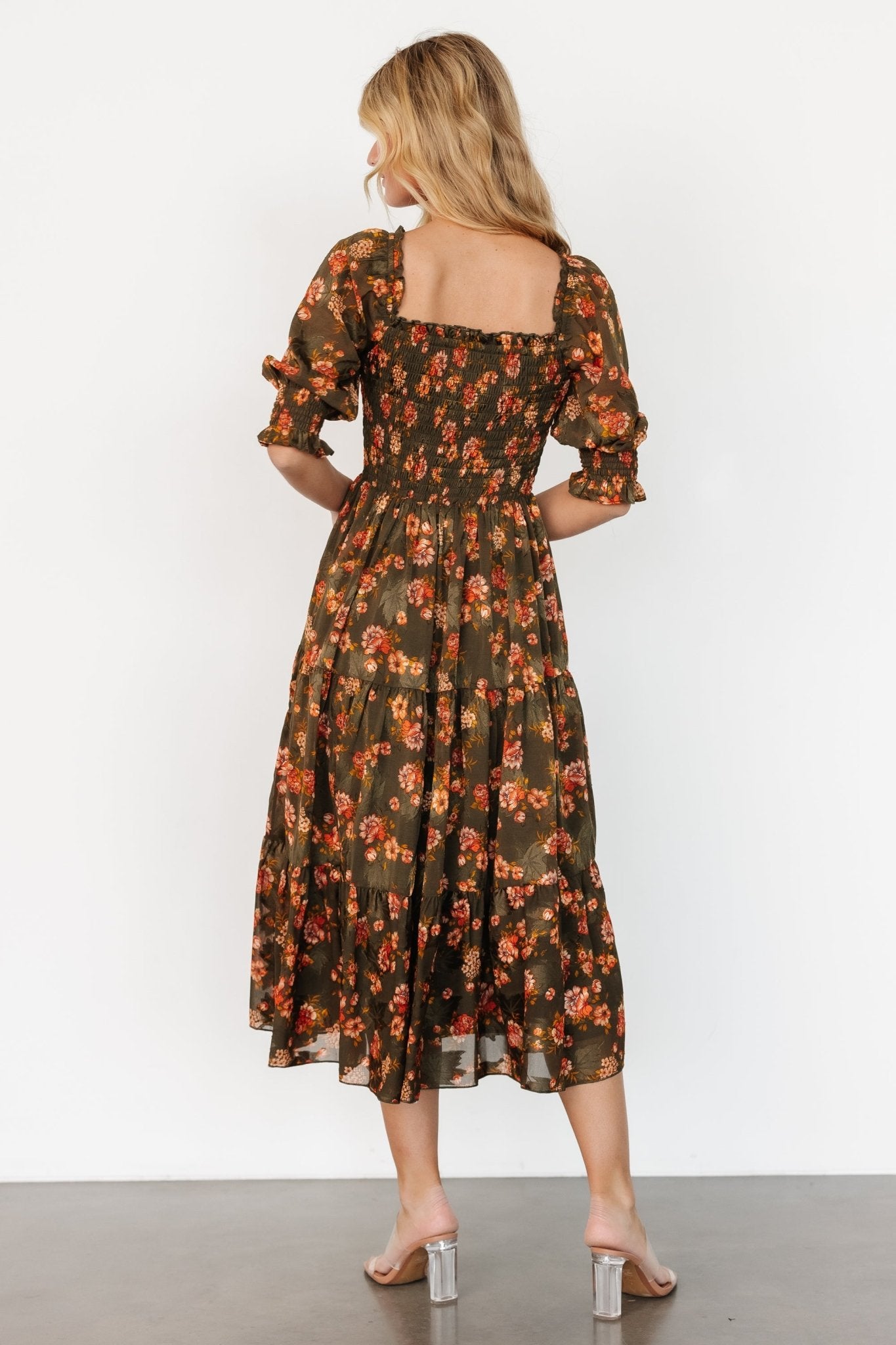 Fabian Jacquard Midi Dress | Olive Floral