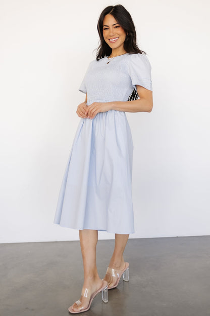Farrah Smocked Midi Dress | Light Blue