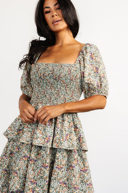Felicia Tiered Maxi Dress | Green Multi